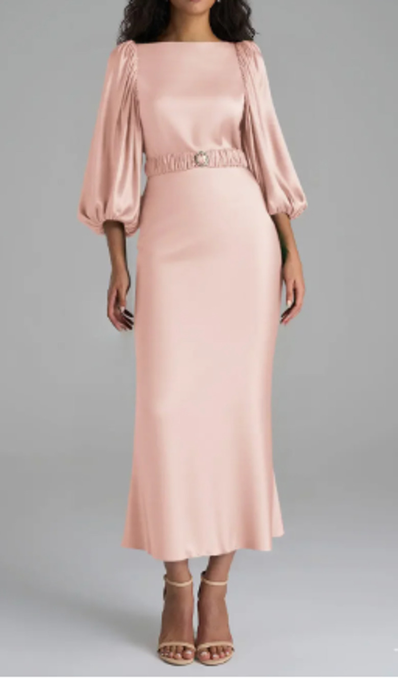 AW BRIDAL 4 S pearl pink Vida satin formal party cocktail midi dress NEW b23